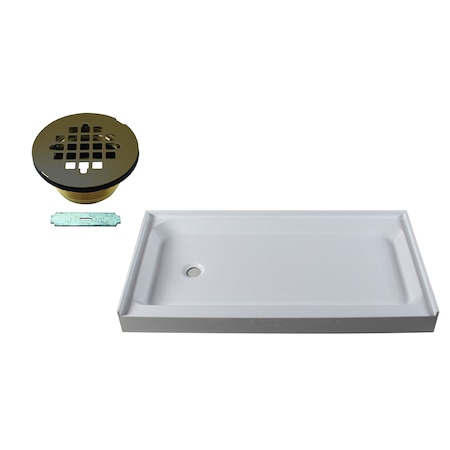 Westbrass Shower Pan 60 x 34 3-Wall W/ Left Hand Solid Brass Drain W/ Modern Cross Grid in Oil Rubbed Bronze HPG6034LWHB-12